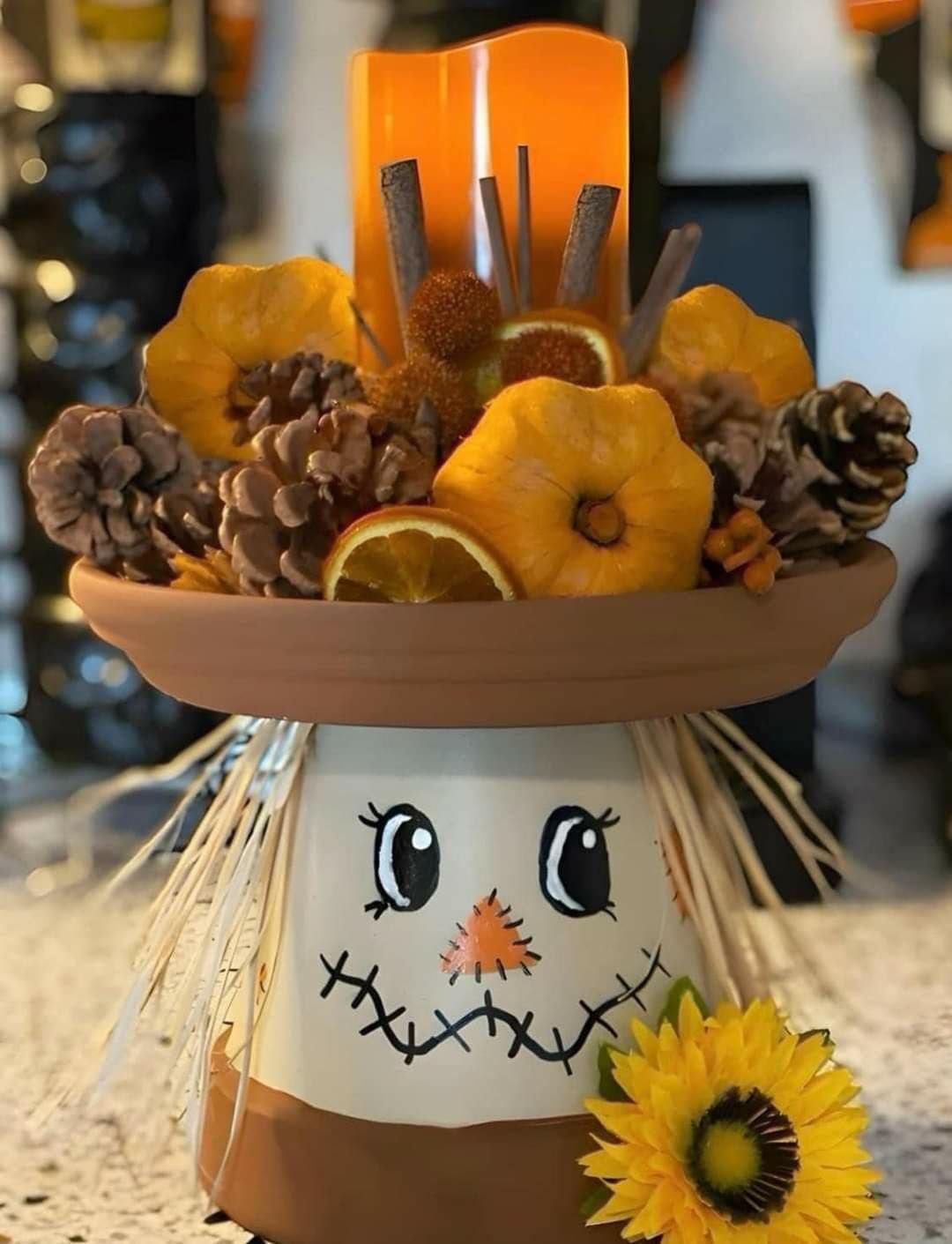 Clay Pot Scarecrow with Candle