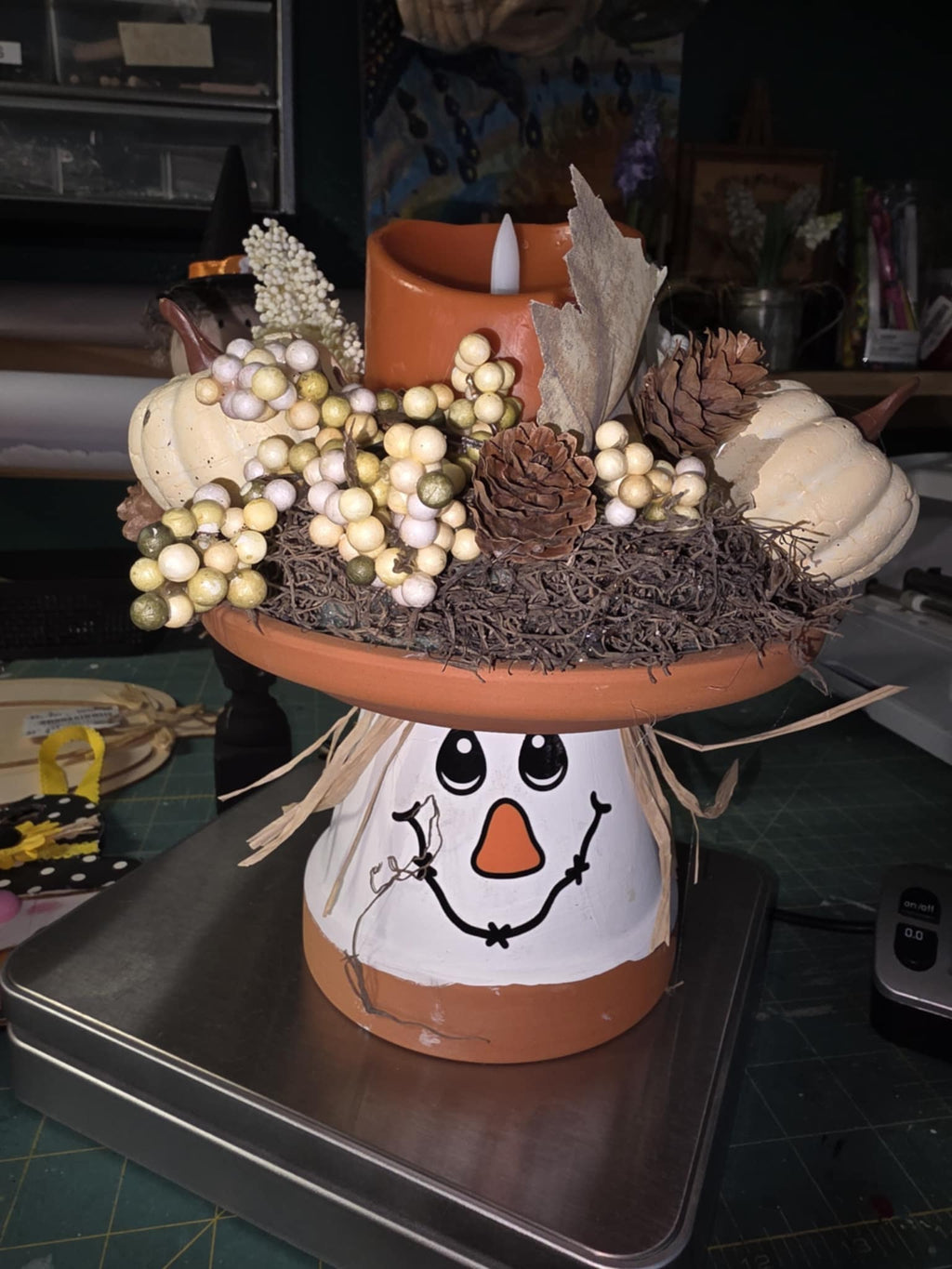 Clay Pot Scarecrow with Candle